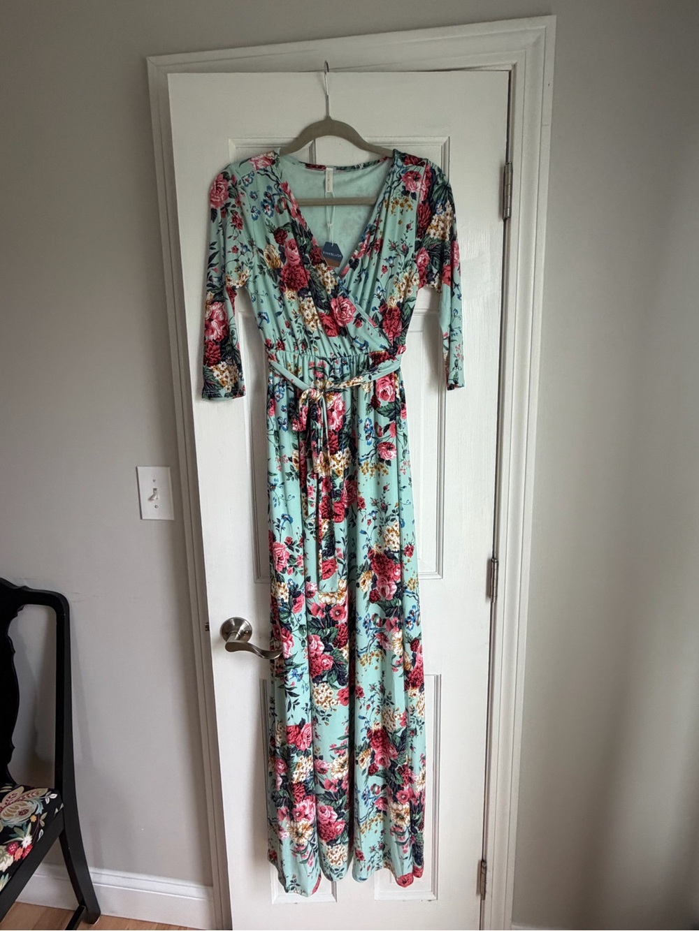 Pinkblush Mint Floral Wrap Maxi Dress, great for Maternity or Breastfeeeding